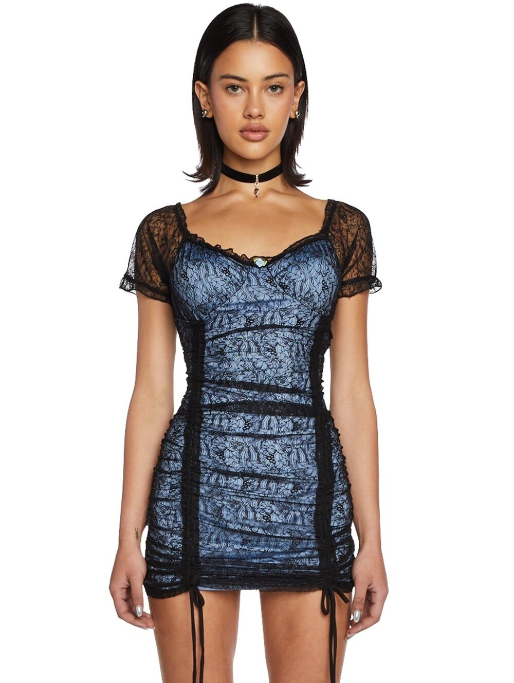 Blue with Black Lace Dress